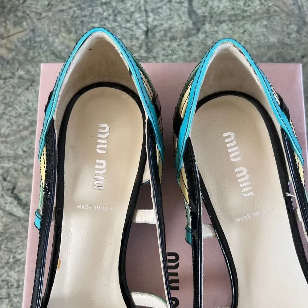 New vintage Miu Miu Black and Multicolor Strappy Heels - Picture 4 of 8